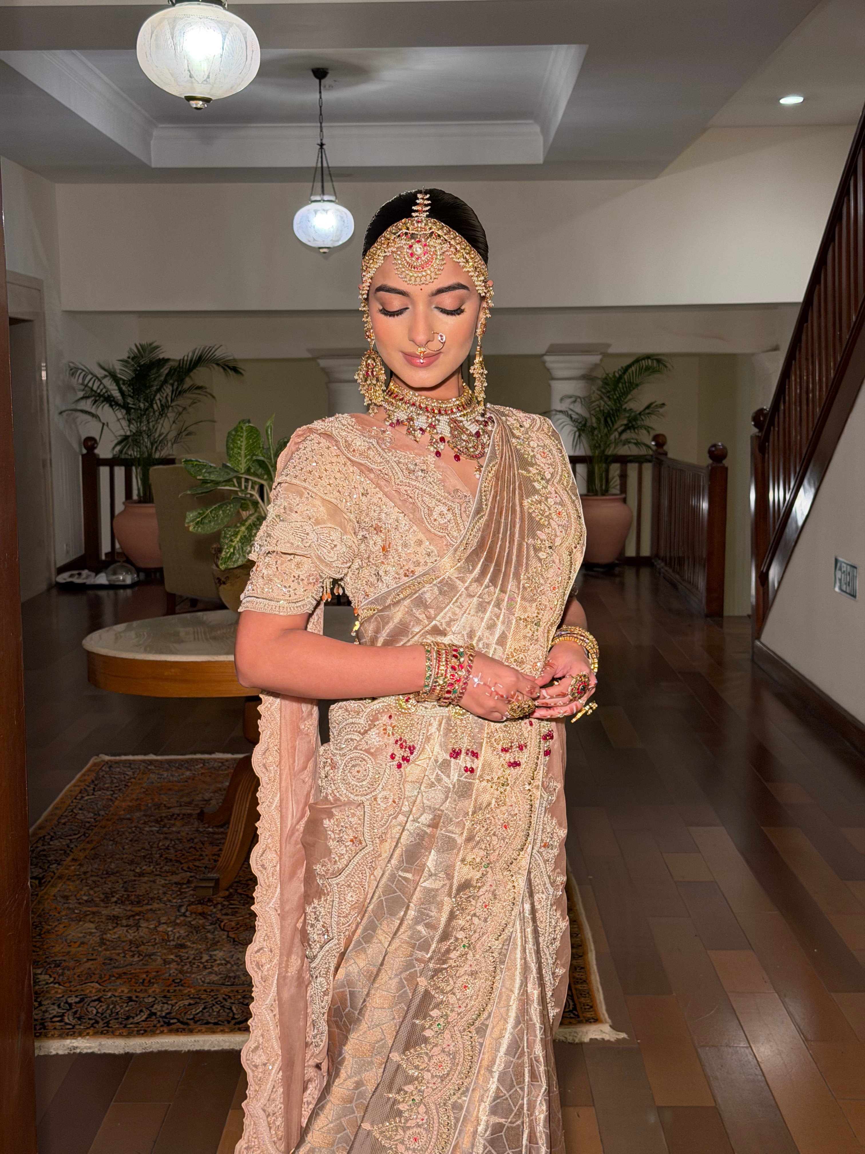 Gilded Rose Champagne Zardozi Saree