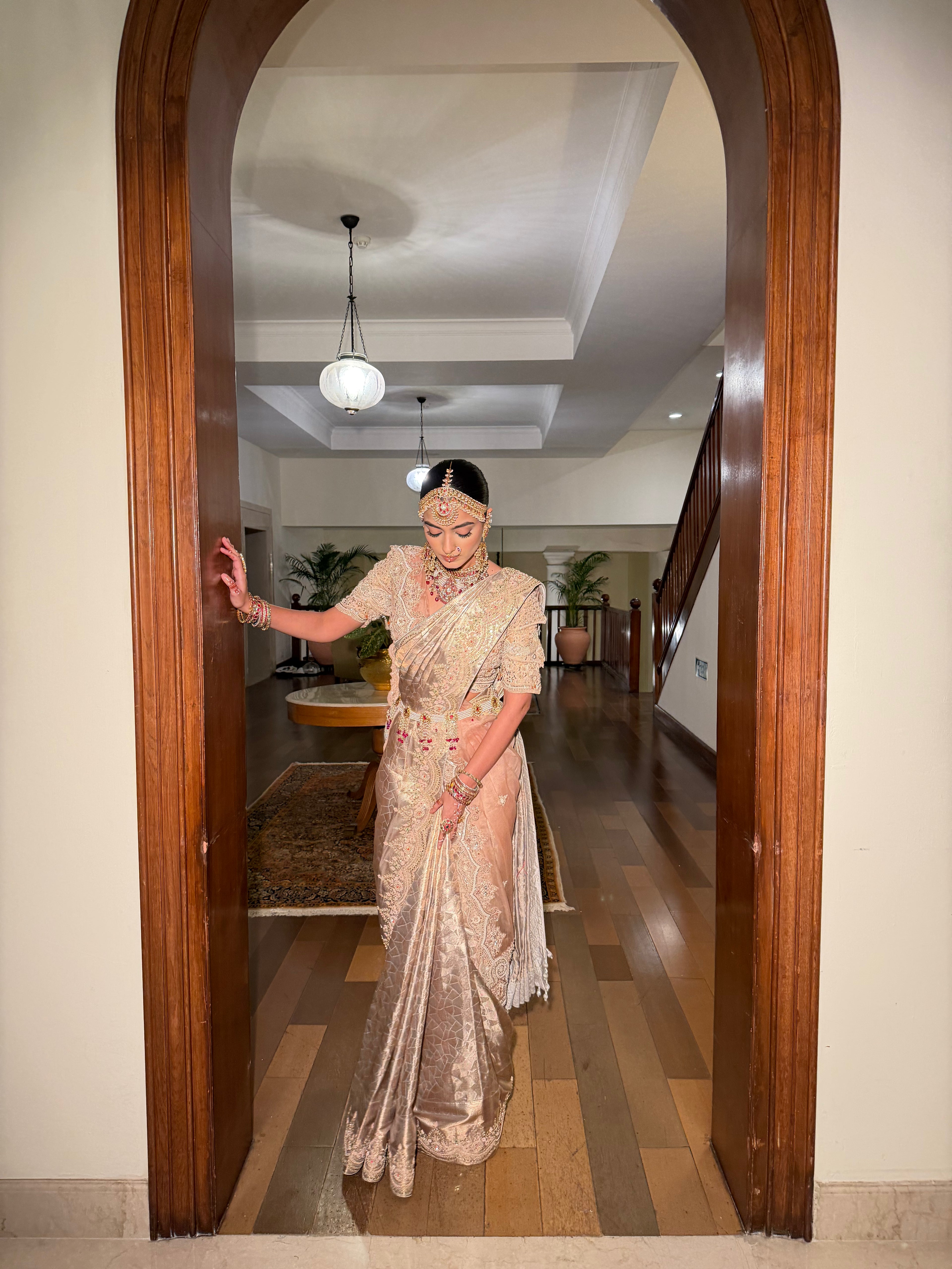 Gilded Rose Champagne Zardozi Saree