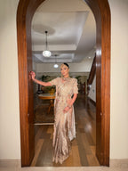 Gilded Rose Champagne Zardozi Saree
