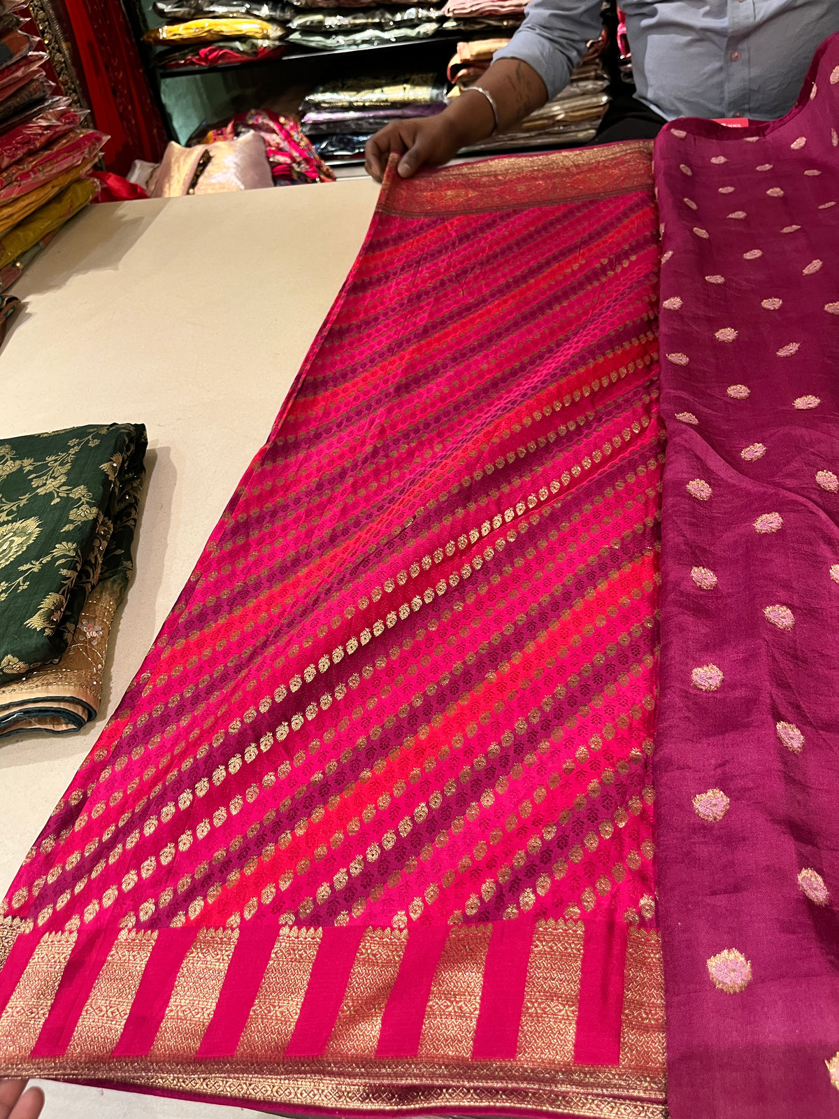 Wine Silk Saree with Diagonal Woven Stripes