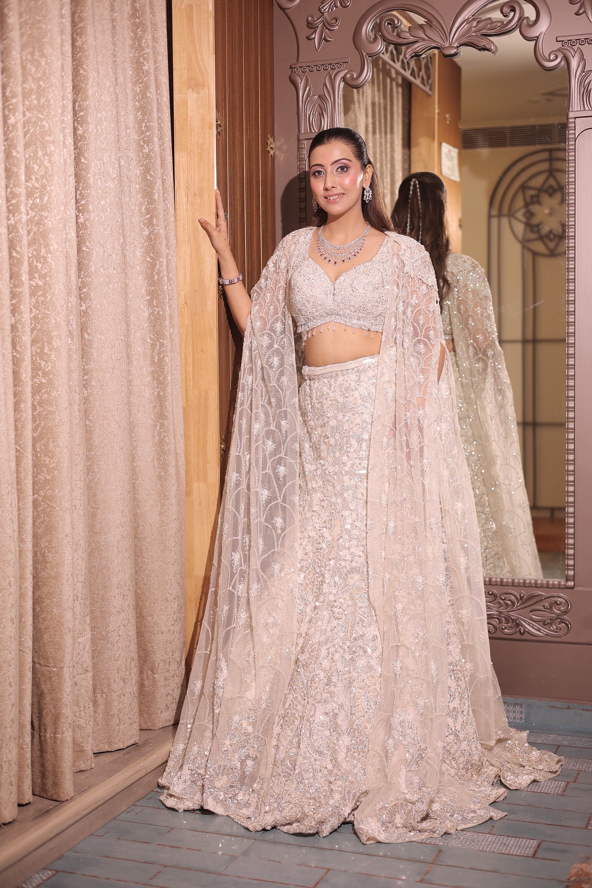 White Sequin Embroidered Lehenga with Designer Blouse Main image