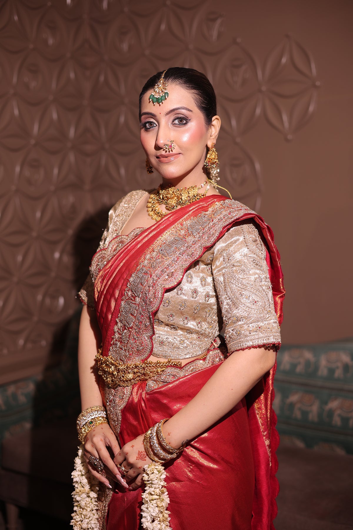Royal Red Silk Saree with Heavy Embroidered Border