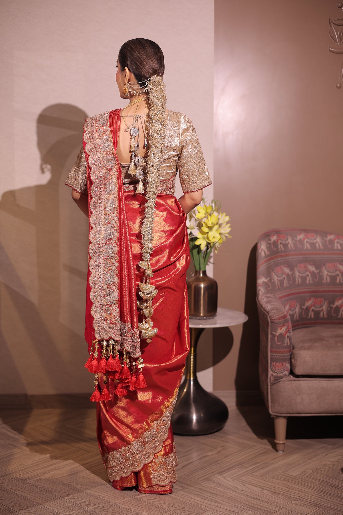 Royal Red Silk Saree with Heavy Embroidered Border Main image