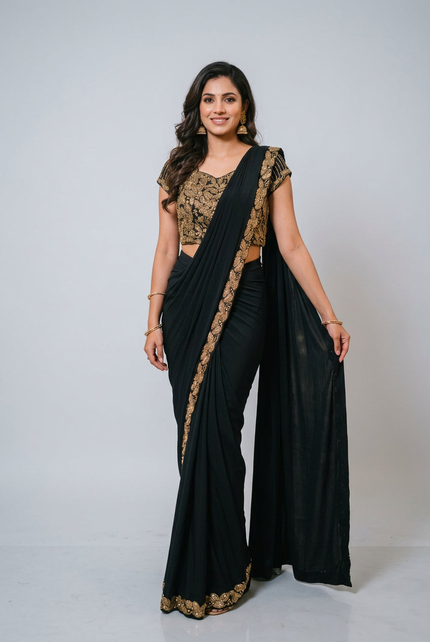 Elegant Black Designer Silk Saree Main image