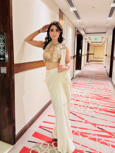 Cream Gold Fusion Drape Saree (KDS-24-150 D-104