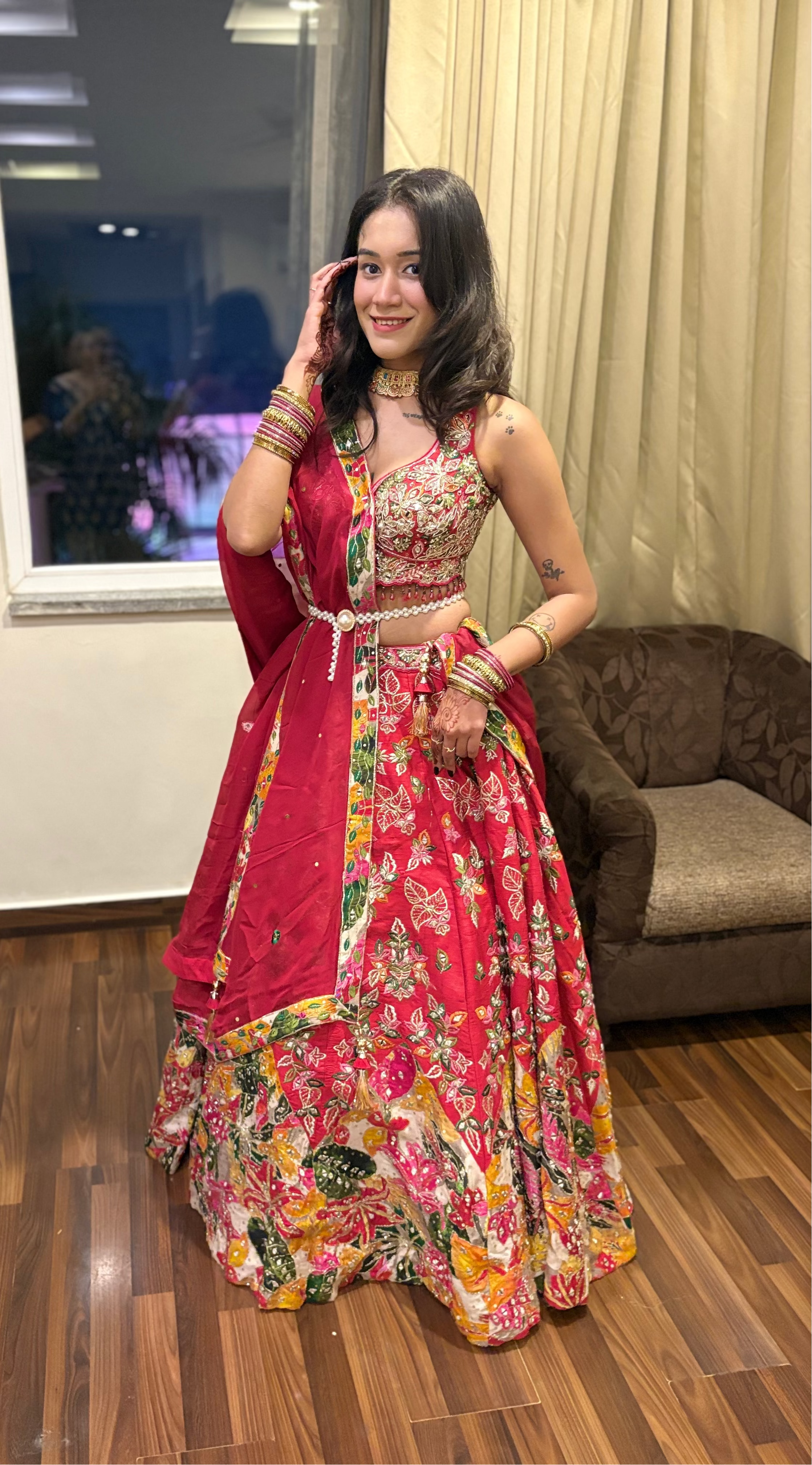 Vibrant Garden red lehenga (834 M-98)