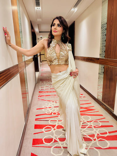 Cream Gold Fusion Drape Saree (KDS-24-150 D-104