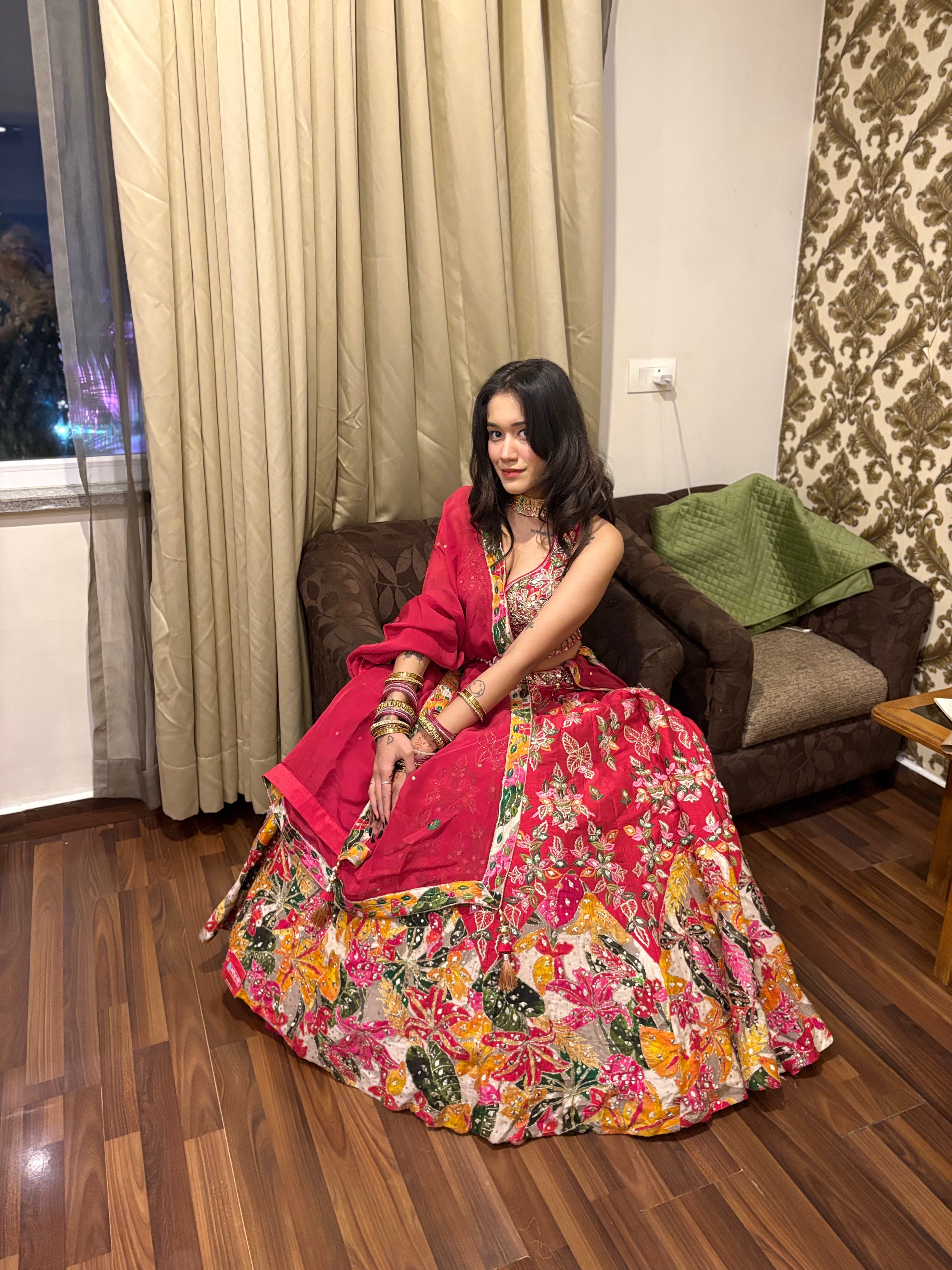 Vibrant Garden red lehenga (834 M-98) Main image