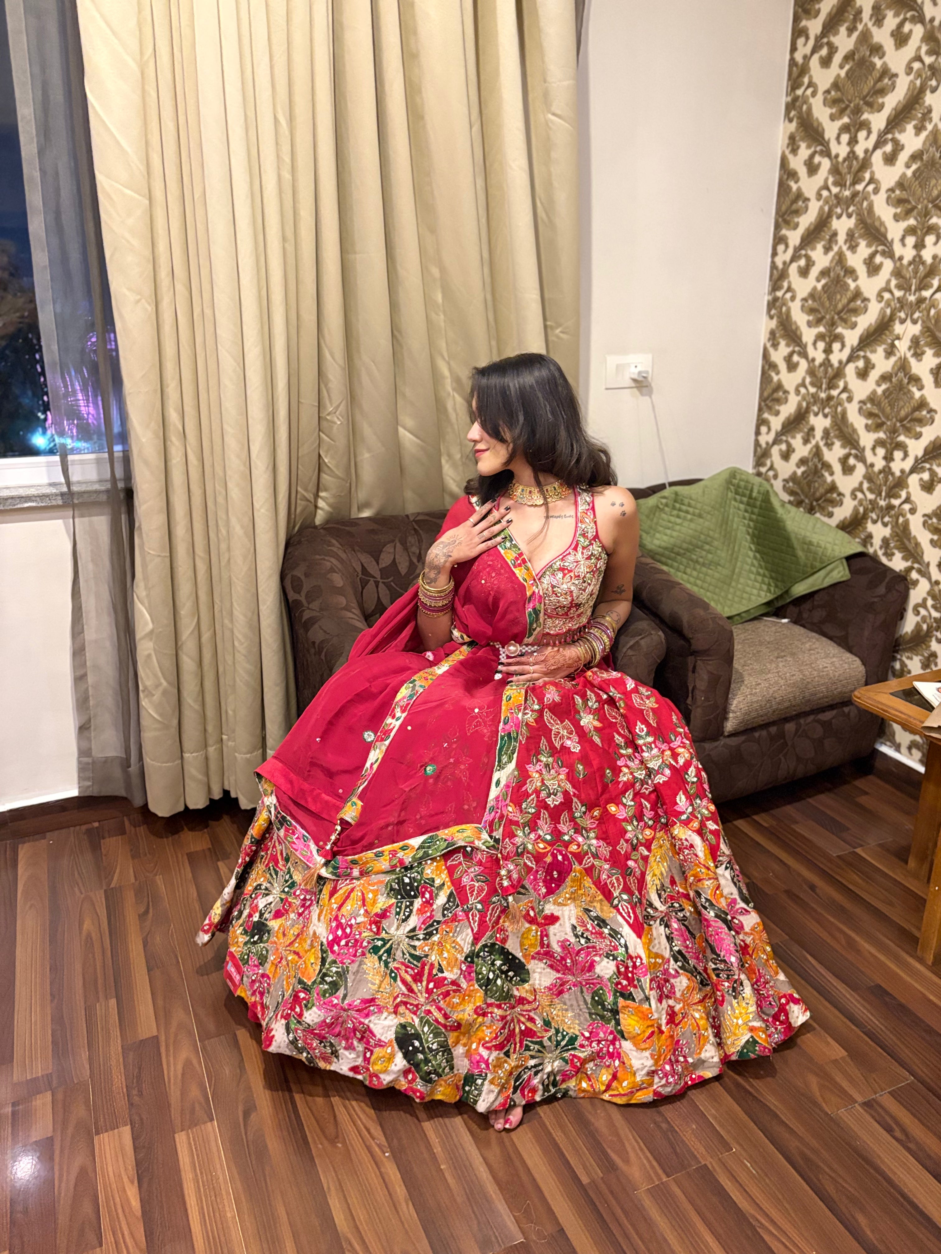 Vibrant Garden red lehenga (834 M-98)
