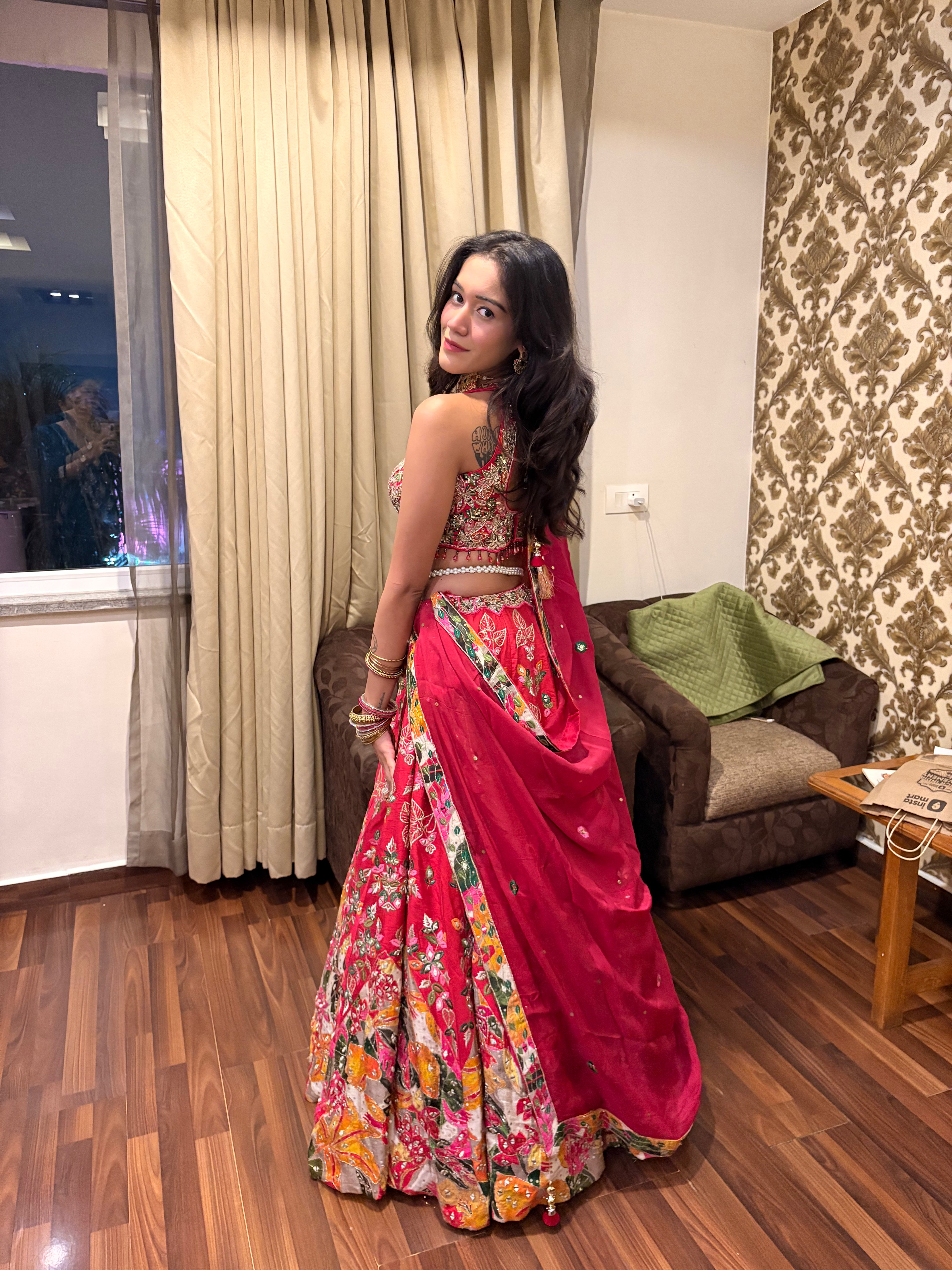 Vibrant Garden red lehenga (834 M-98)