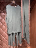 Straight-cut Short Kurta with Wide-leg Bottoms and Dupatta (1060 GS-88)
