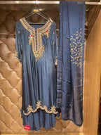 Straight-cut Kurta with Ruffled Bottoms and Dupatta (KPD-862 B-154)
