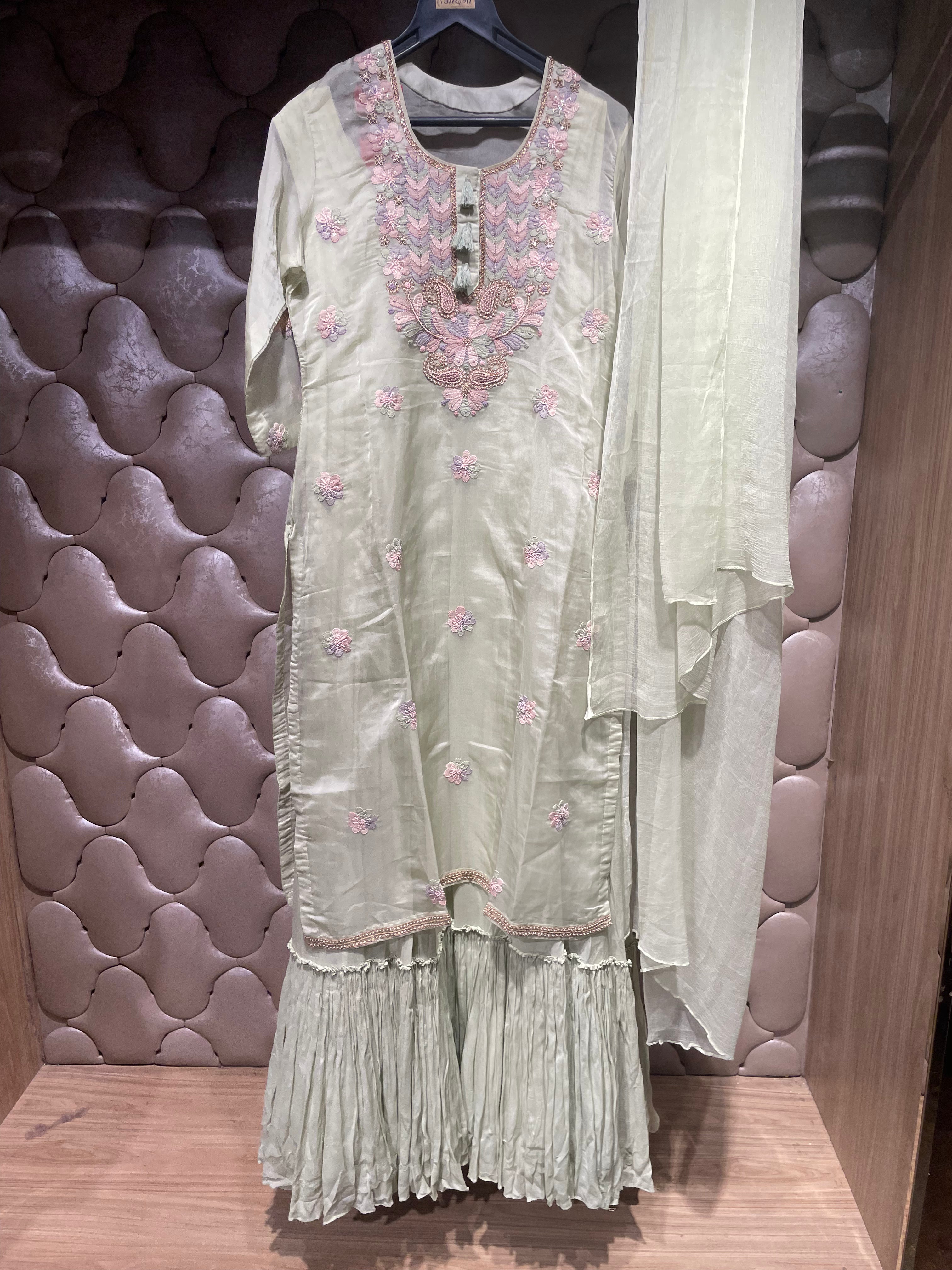 Mint Blossom Sharara Set (KPD-1011 B-154)