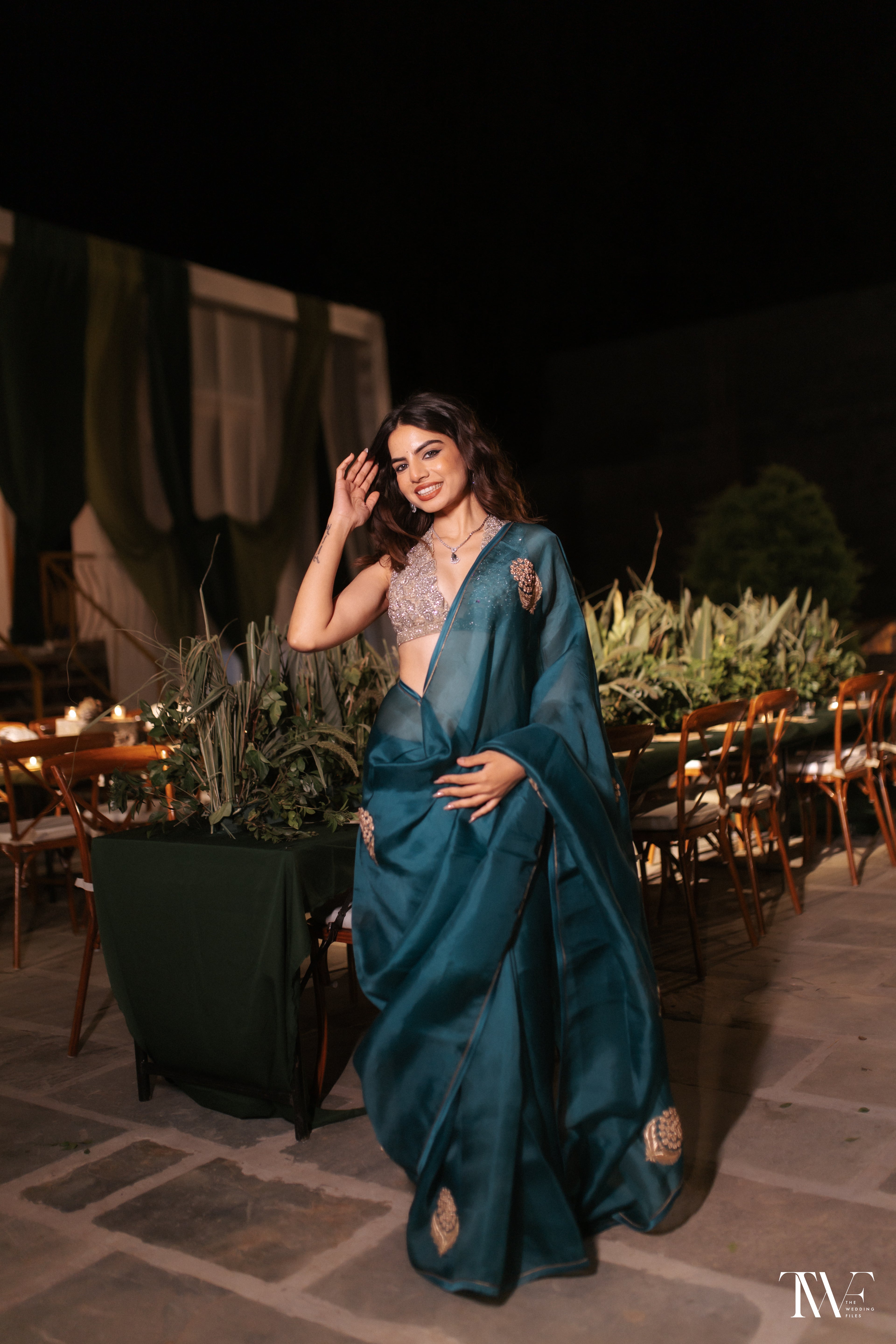 Contemporary Teal Organza Saree