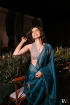 Contemporary Teal Organza Saree