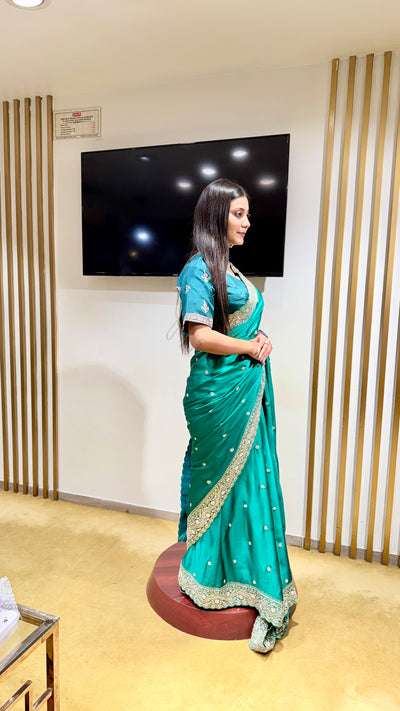Teal &amp; Silver Statement Saree (SAREE B-97)