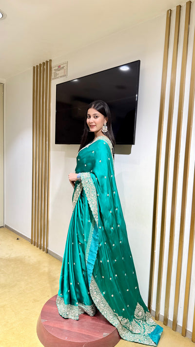 Teal &amp; Silver Statement Saree (SAREE B-97)