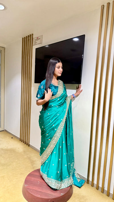 Teal &amp; Silver Statement Saree (SAREE B-97)