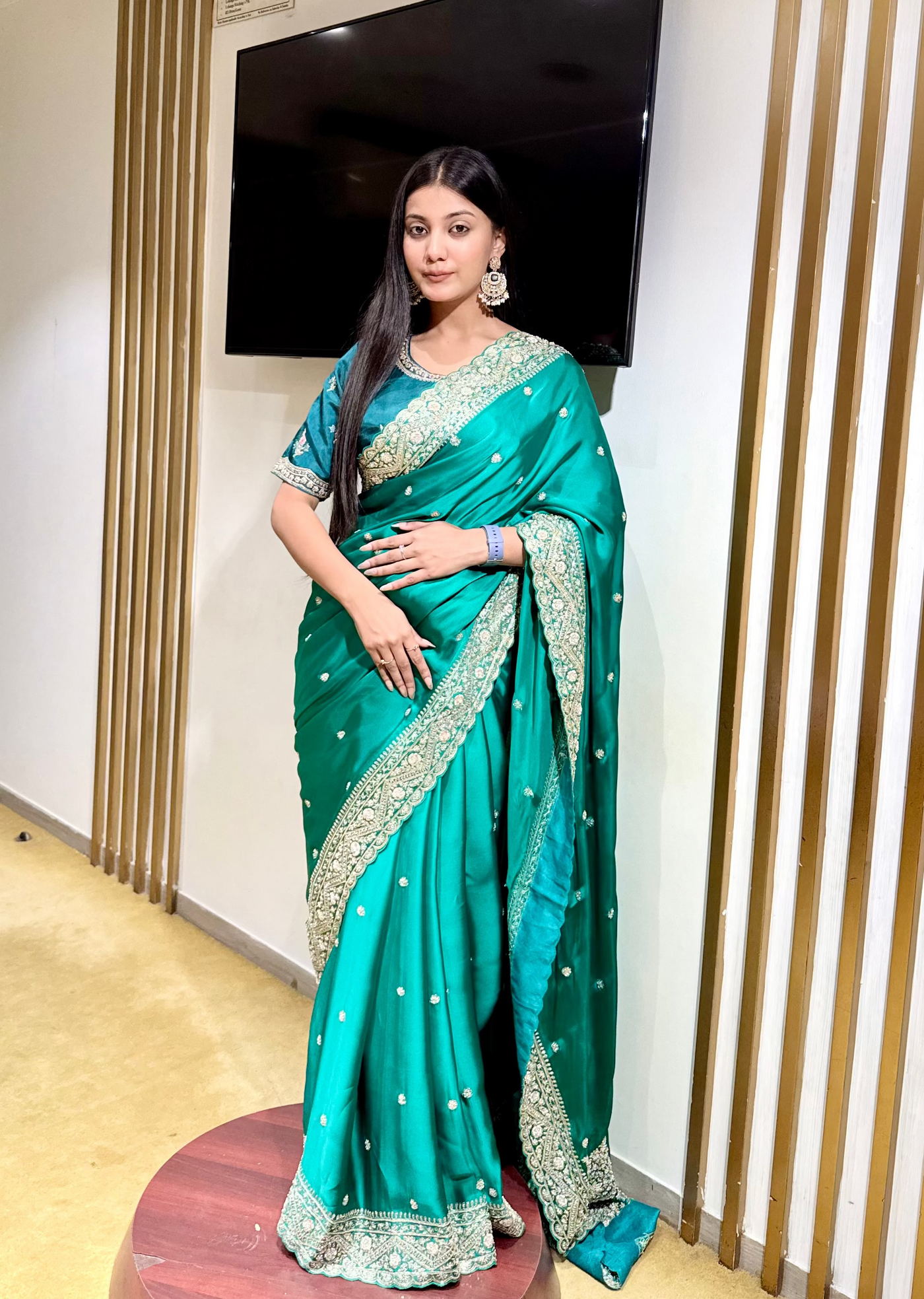 Teal &amp; Silver Statement Saree (SAREE B-97)