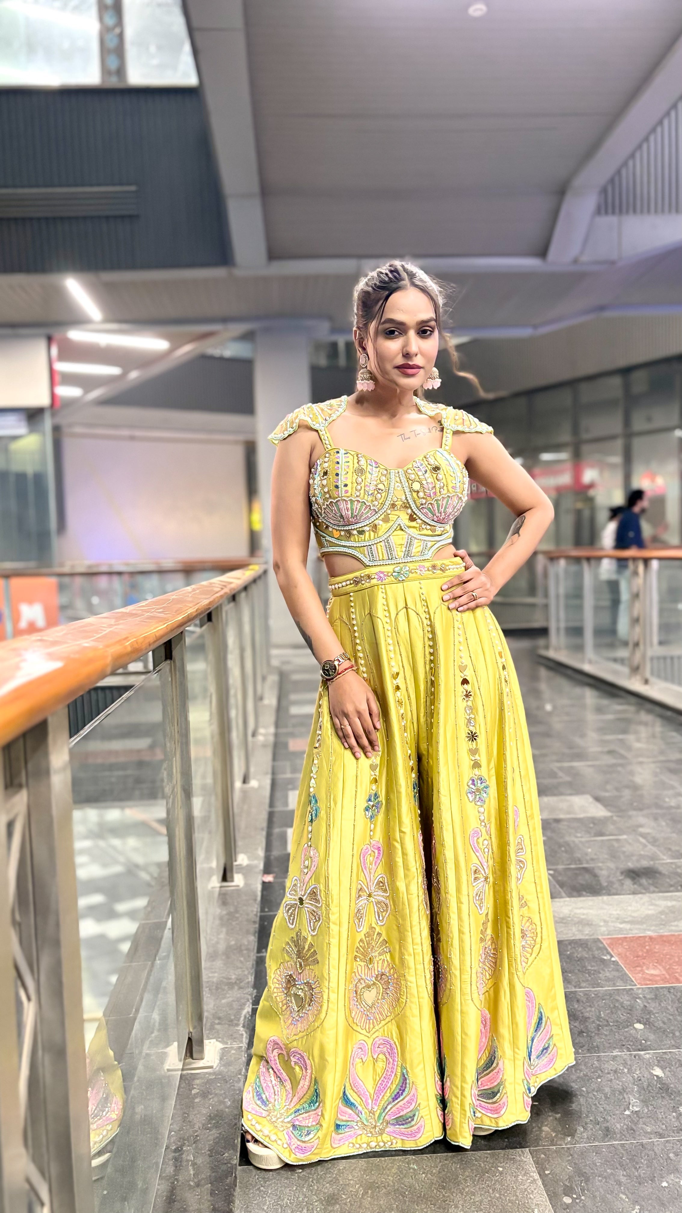 Lime Yellow Embroidered Jumpsuit Main image