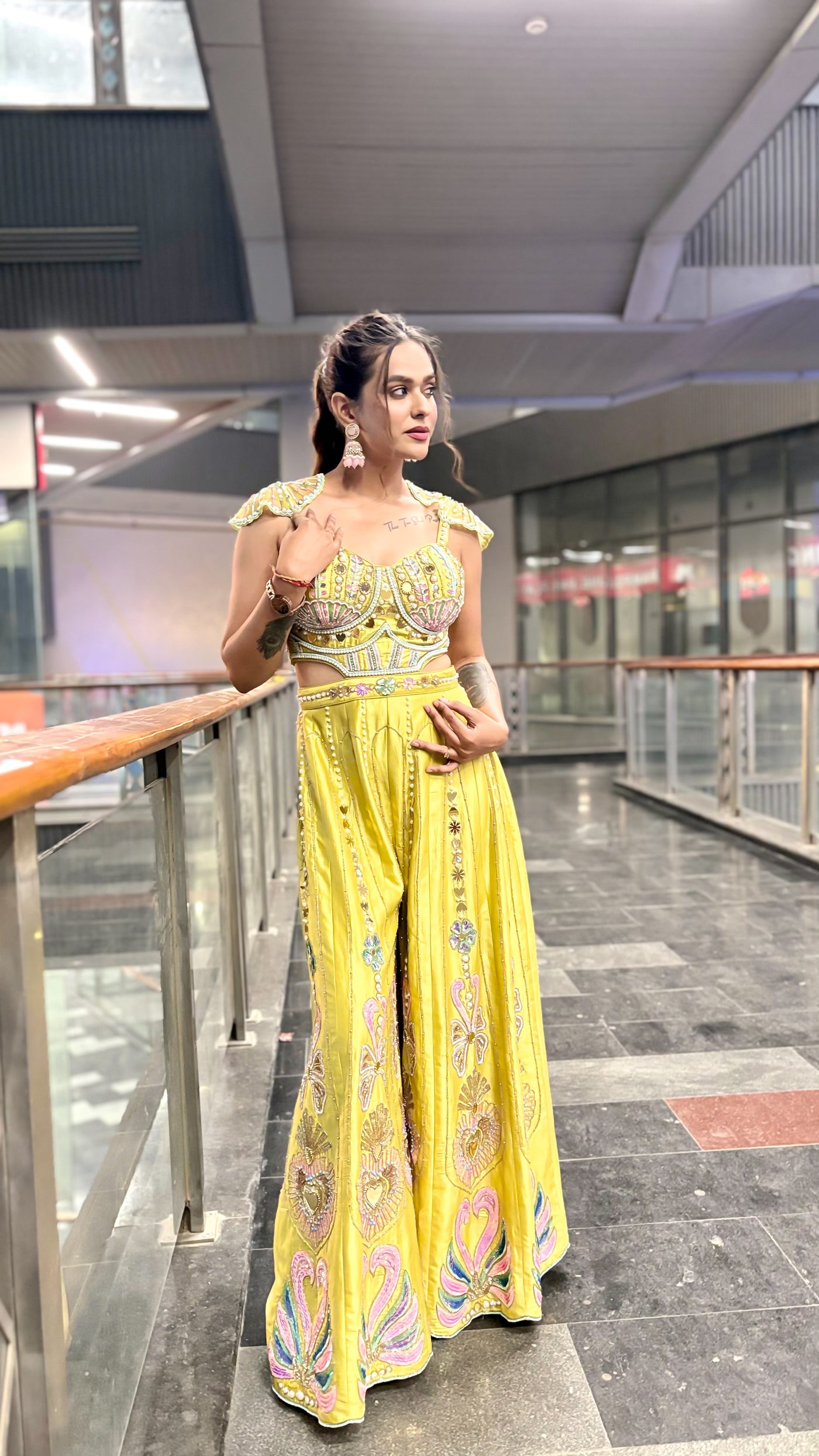 Lime Yellow Embroidered Jumpsuit