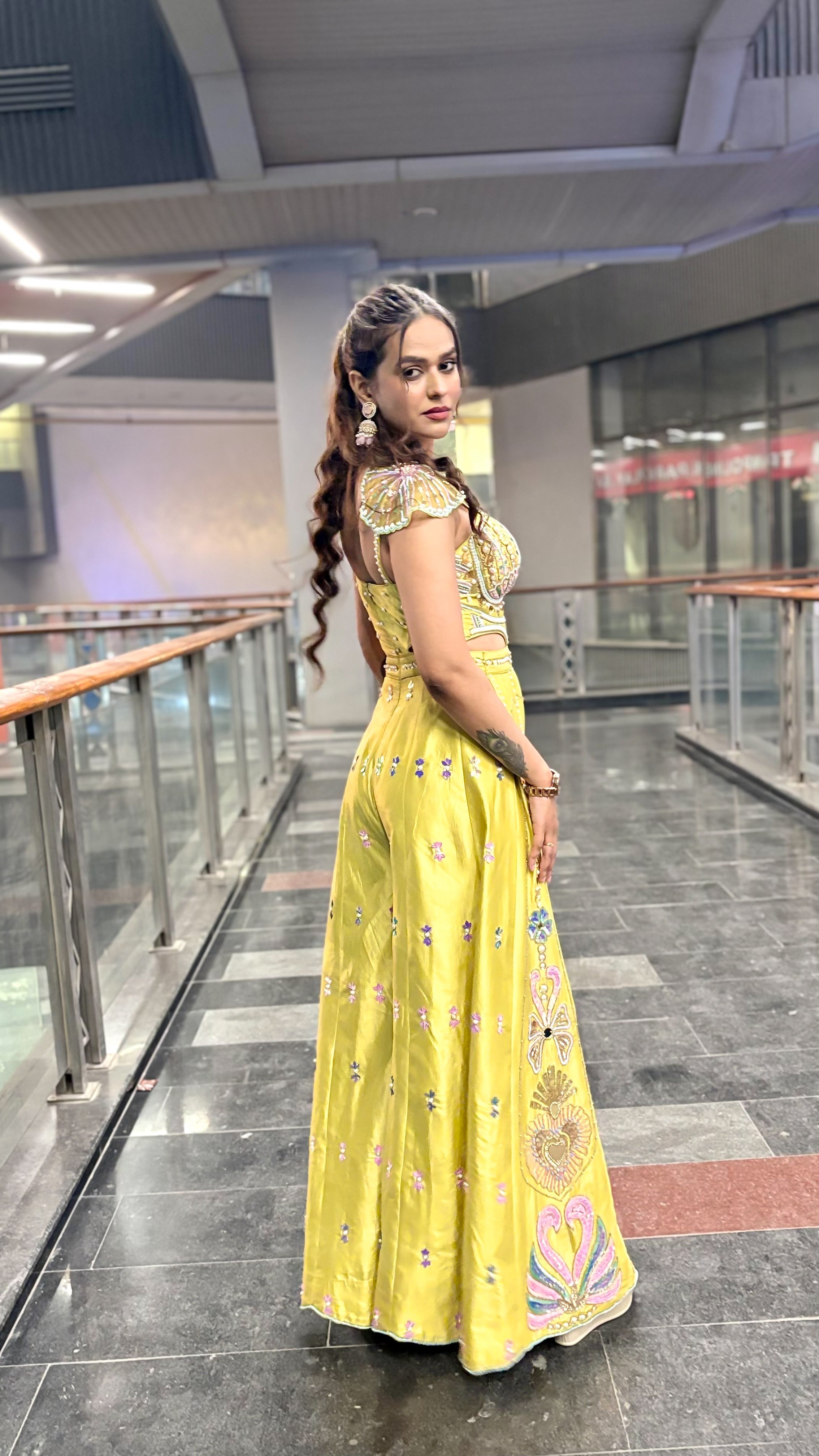 Lime Yellow Embroidered Jumpsuit