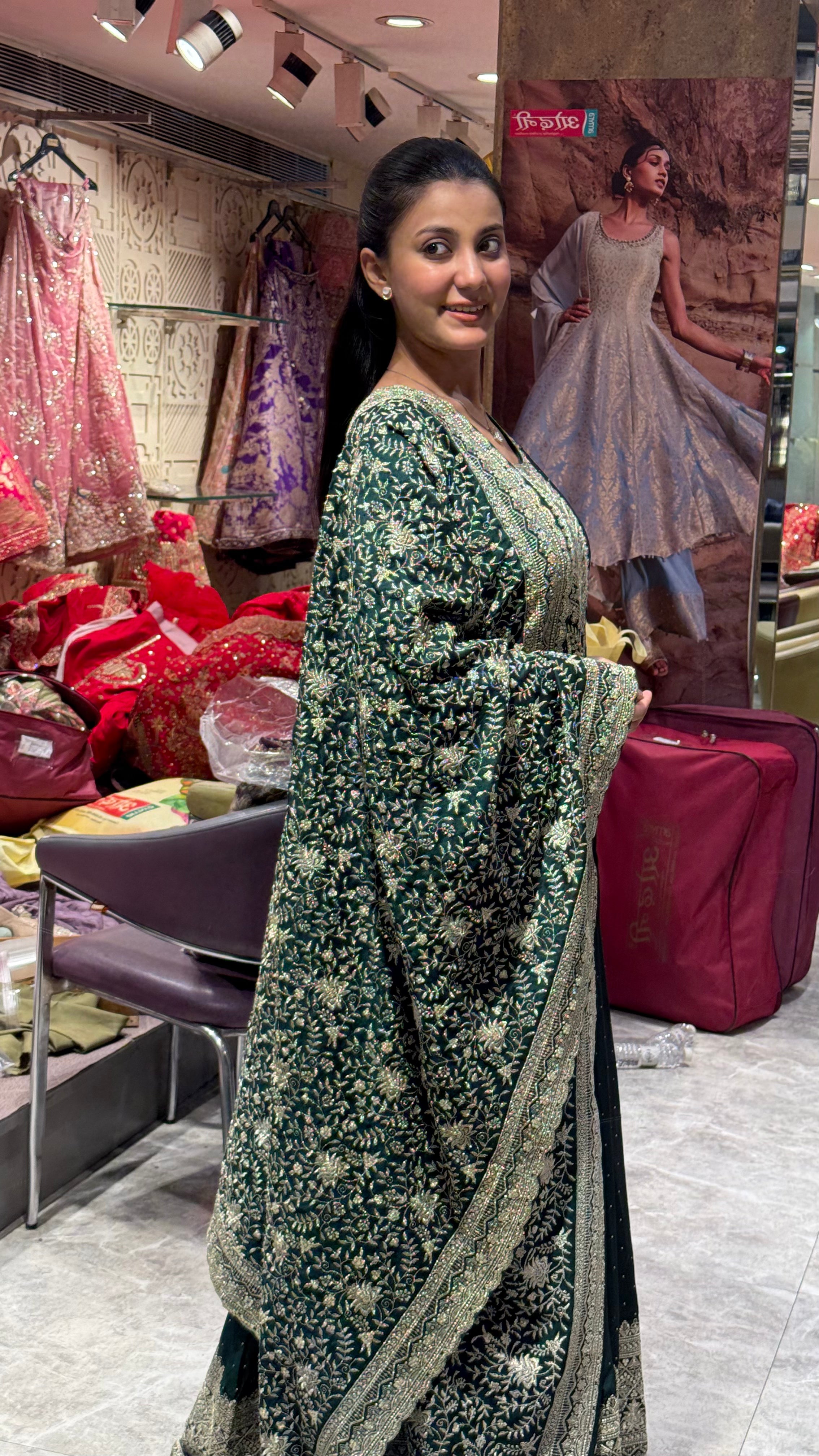 Emerald Regal Anarkali Gown with Heavy Dupatta (23406 m-23)