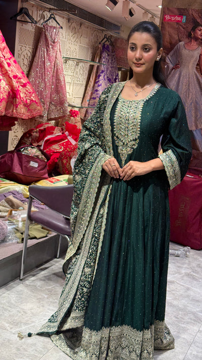 Emerald Regal Anarkali Gown with Heavy Dupatta (23406 m-23)