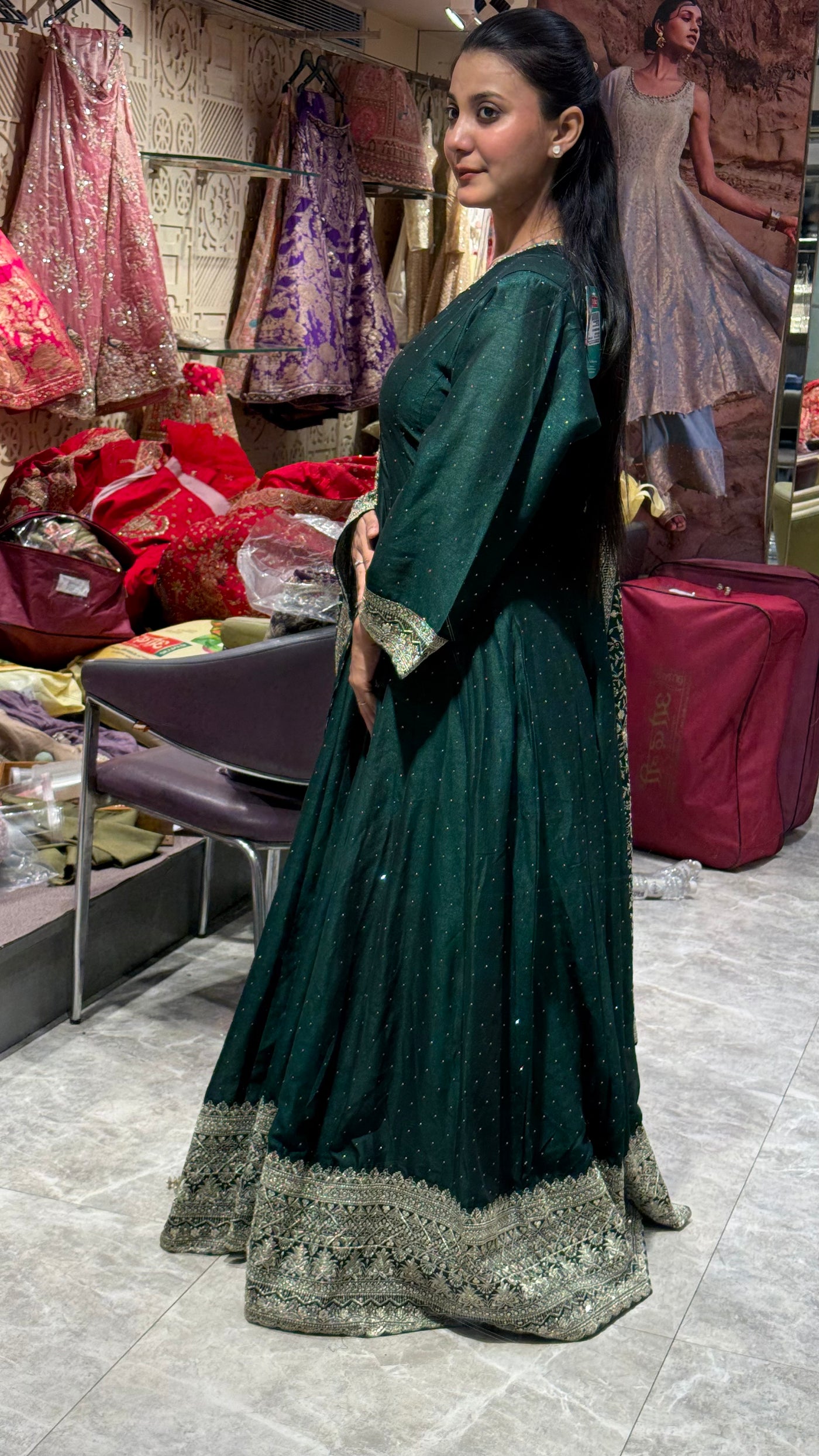 Emerald Regal Anarkali Gown with Heavy Dupatta (23406 m-23)