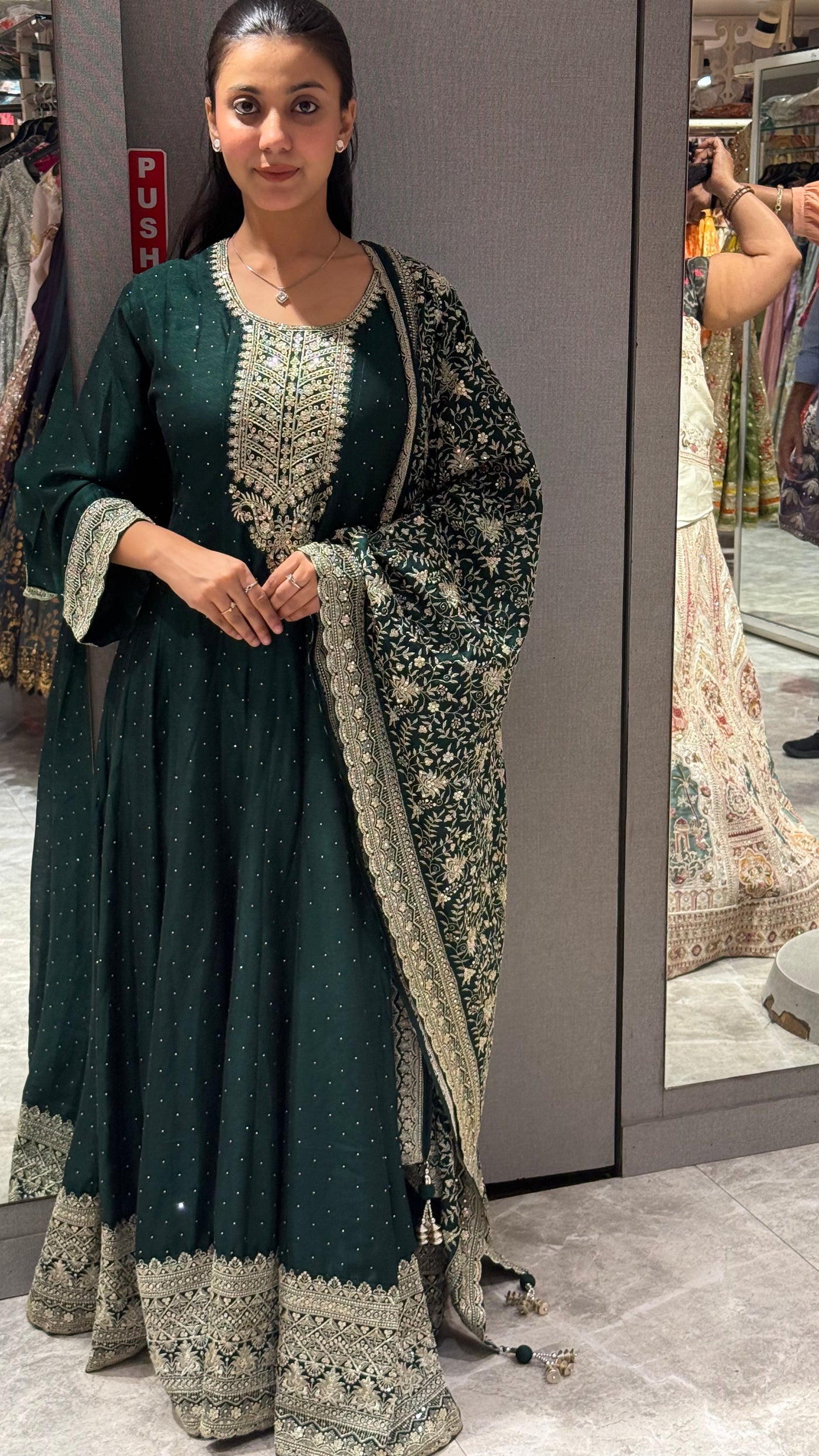 Emerald Regal Anarkali Gown with Heavy Dupatta (23406 m-23)