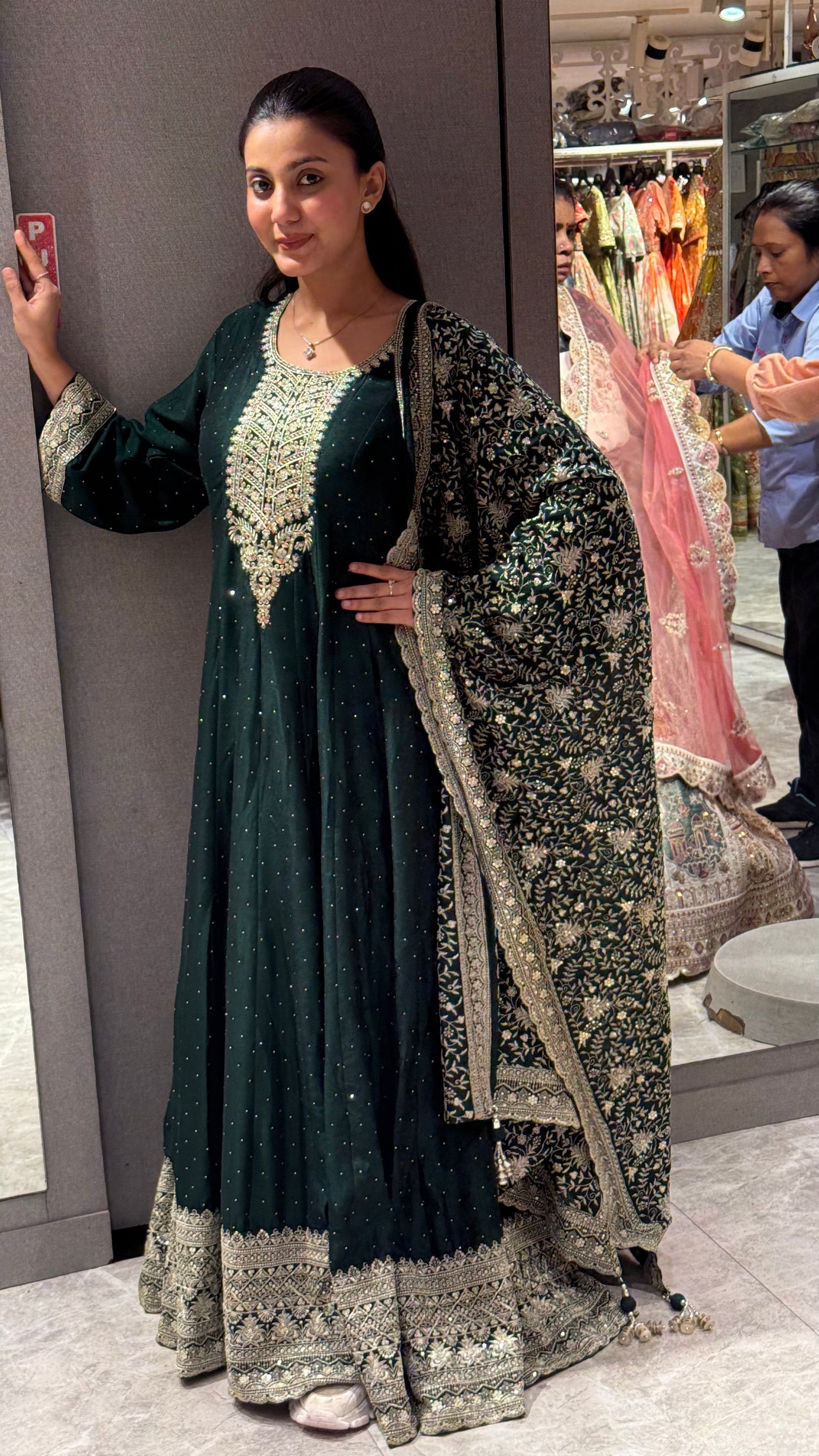 Emerald Regal Anarkali Gown with Heavy Dupatta (23406 m-23)