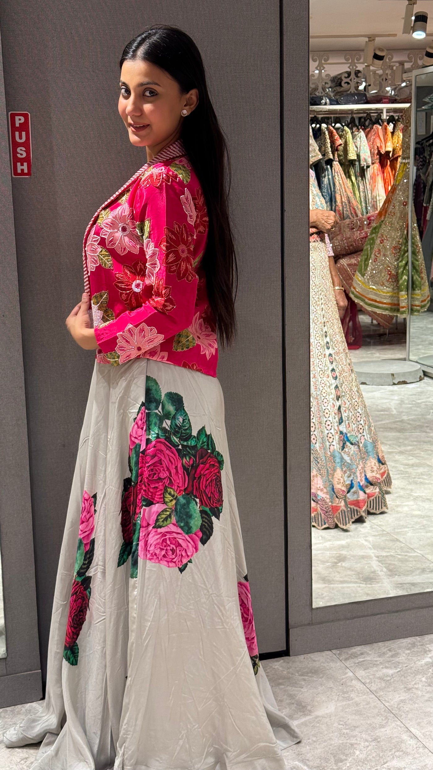 Pop Art Rose Printed Lehenga with Jacket ( 3008 M-18)