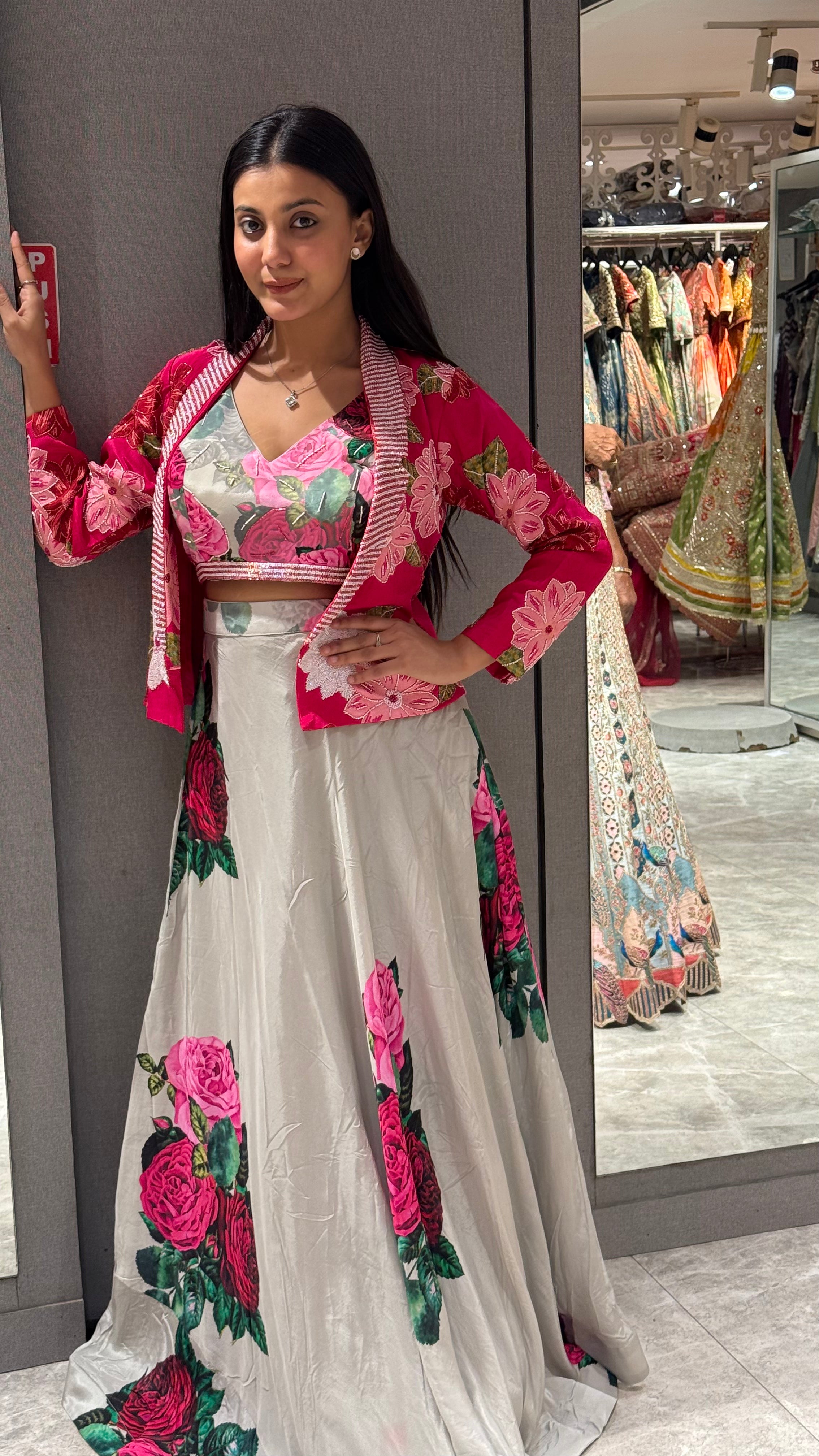Pop Art Rose Printed Lehenga with Jacket ( 3008 M-18) Main image