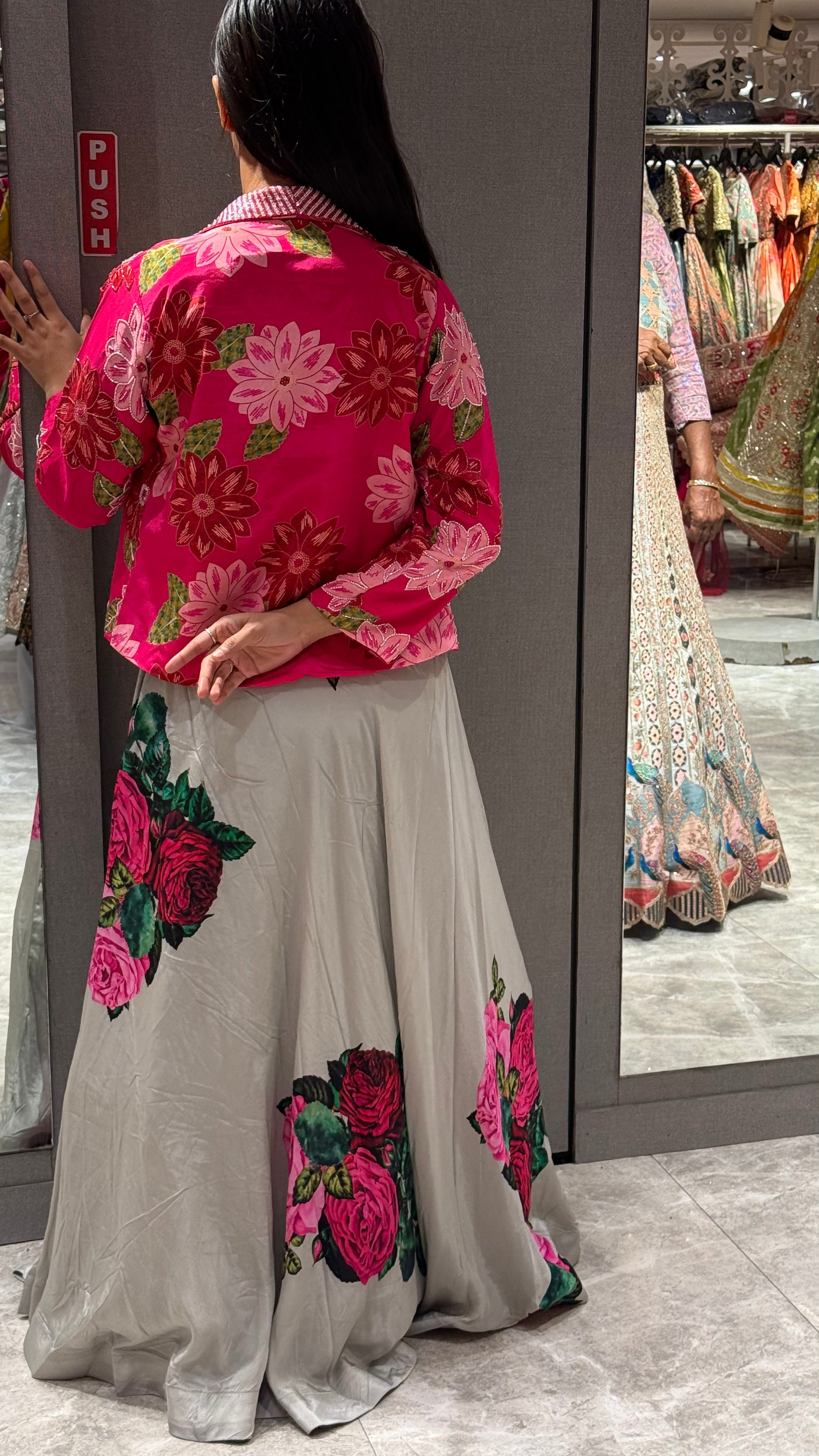 Pop Art Rose Printed Lehenga with Jacket ( 3008 M-18)