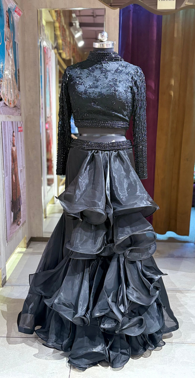 Dramatic Black Fusion Skirt Set with Ruffles (9149 M-55)