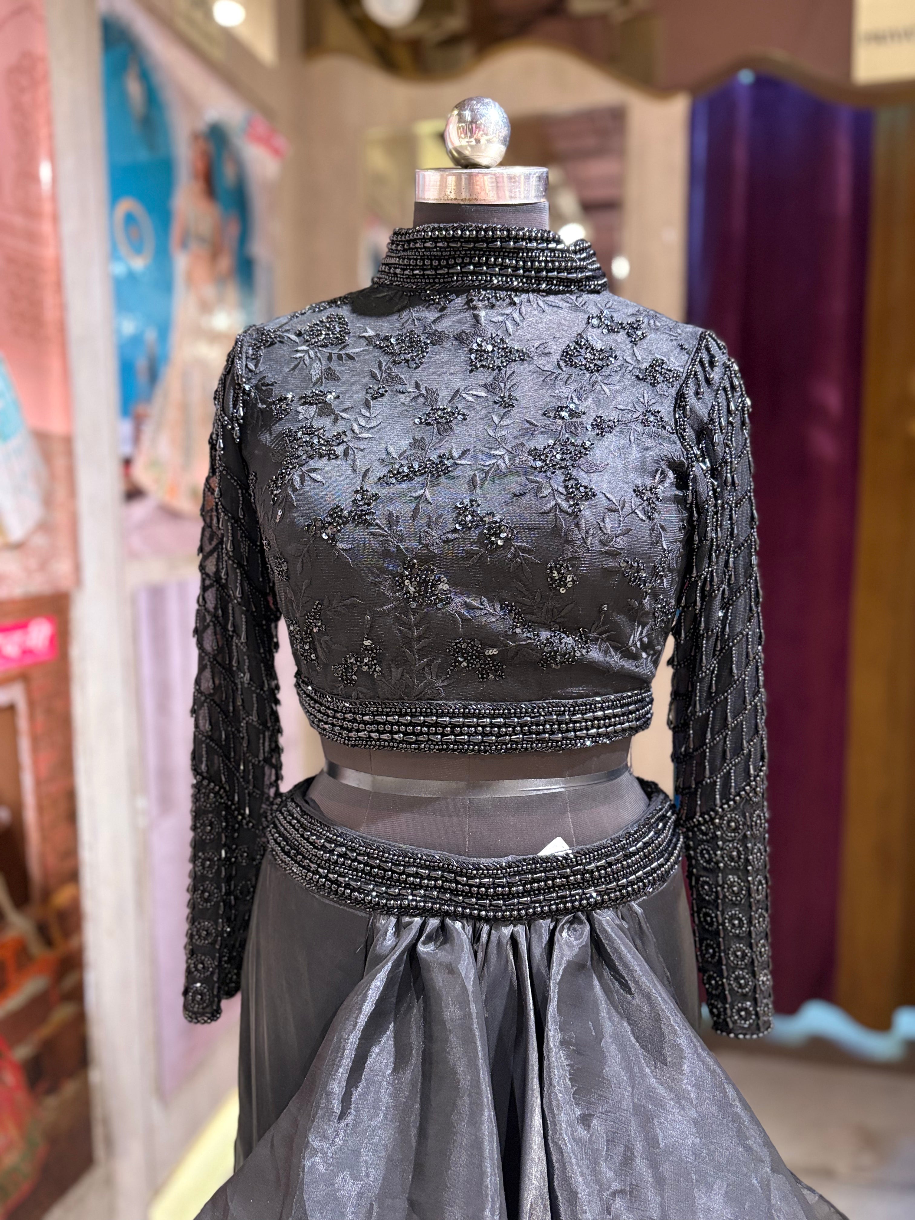 Dramatic Black Fusion Skirt Set with Ruffles (9149 M-55)