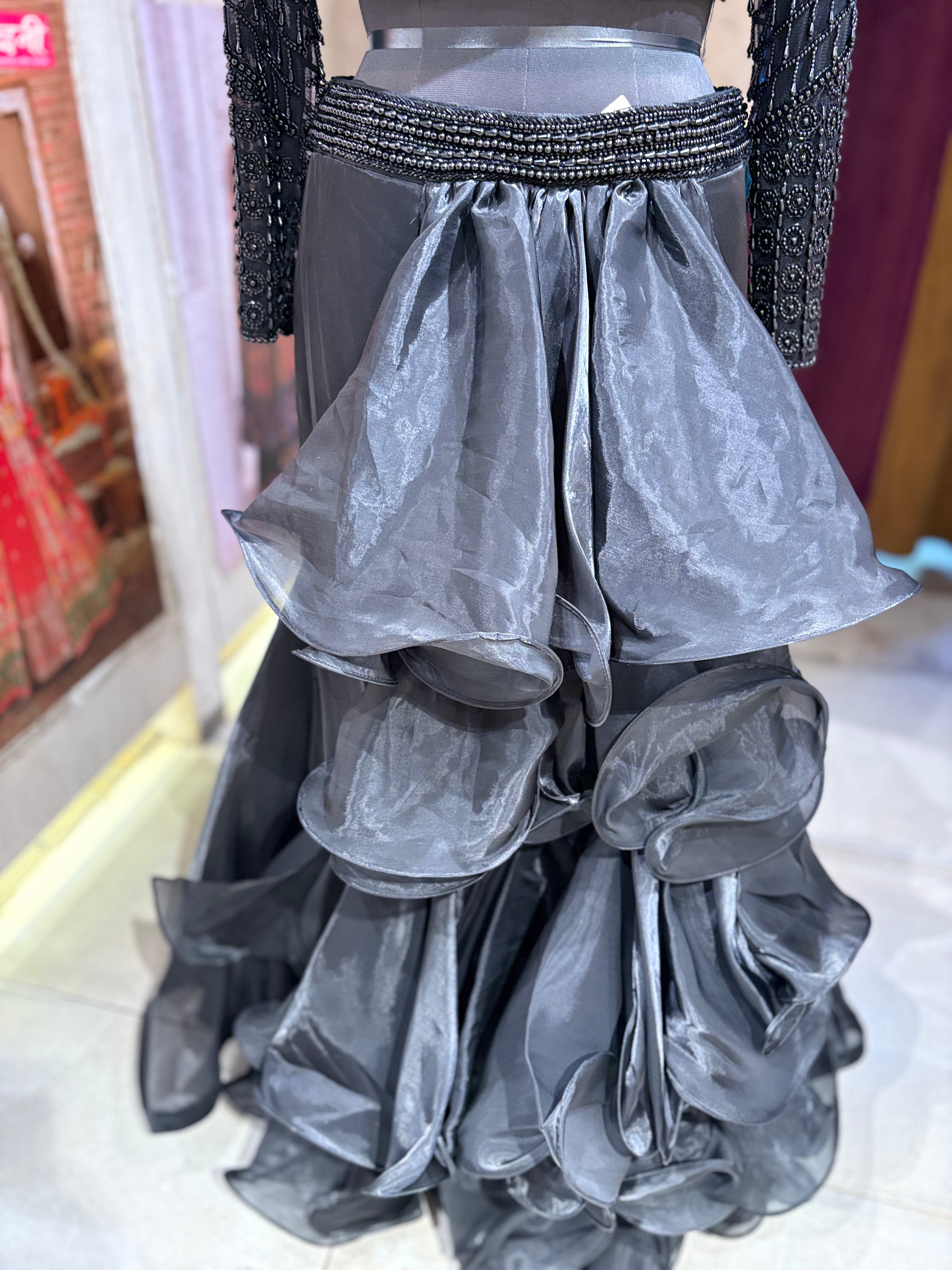 Dramatic Black Fusion Skirt Set with Ruffles (9149 M-55)