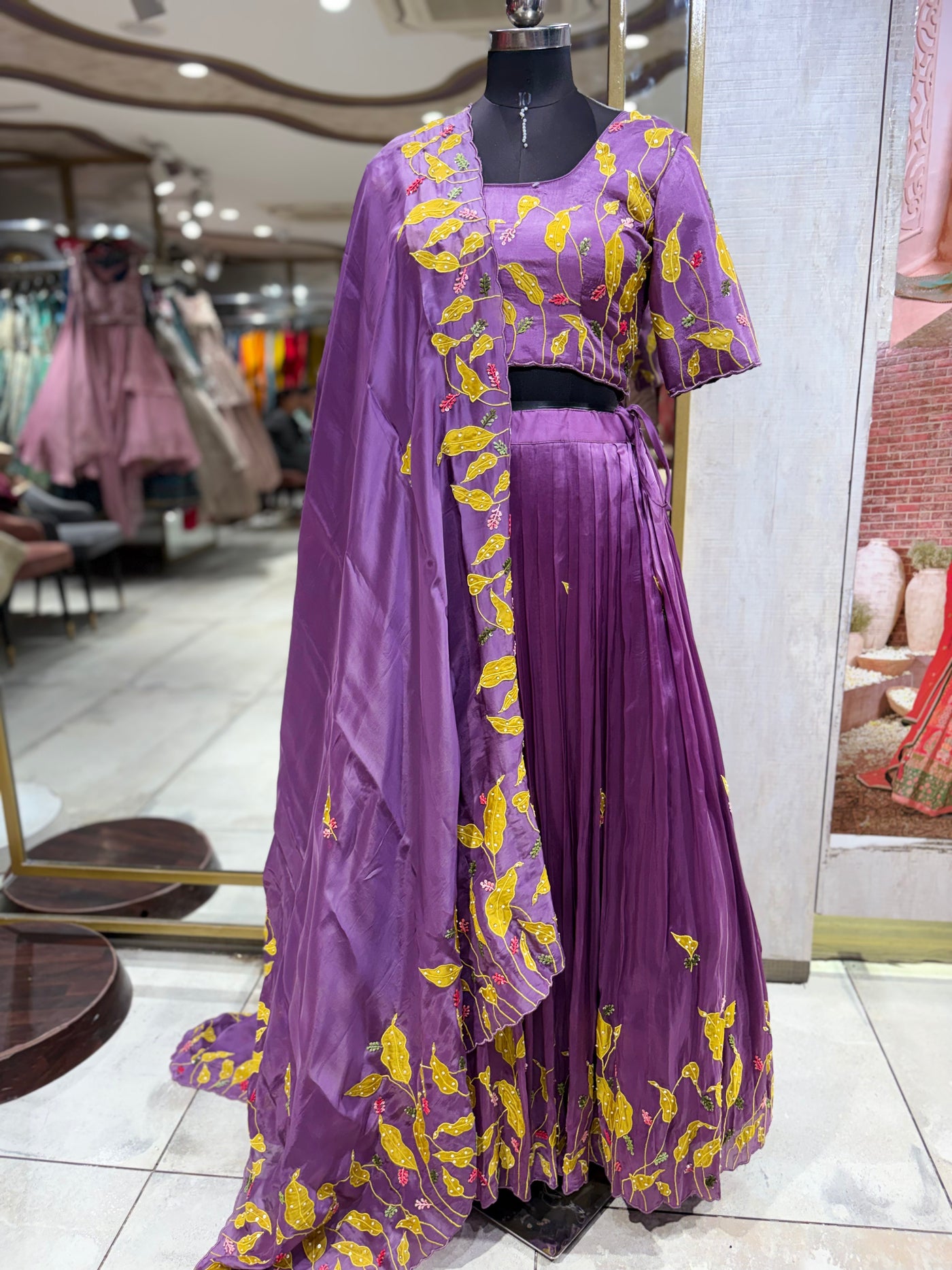 Vibrant Plum Lehenga with Abstract Floral Print (MDGH-2 B-99)