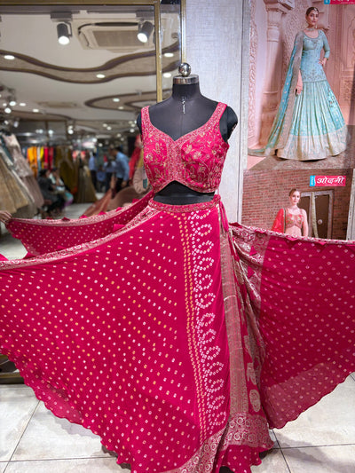 Traditional Fusion Lehenga with Bandhani and Zari Work (SONA-CH -M-24)