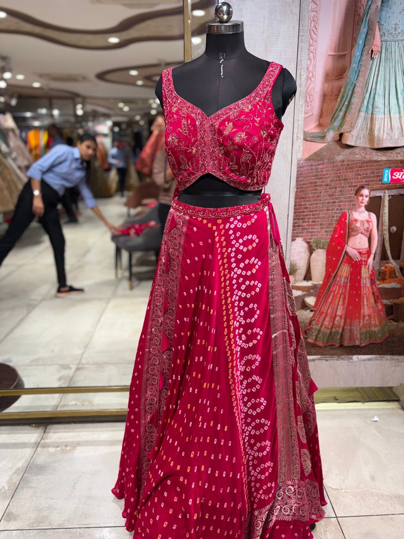 Traditional Fusion Lehenga with Bandhani and Zari Work (SONA-CH -M-24)