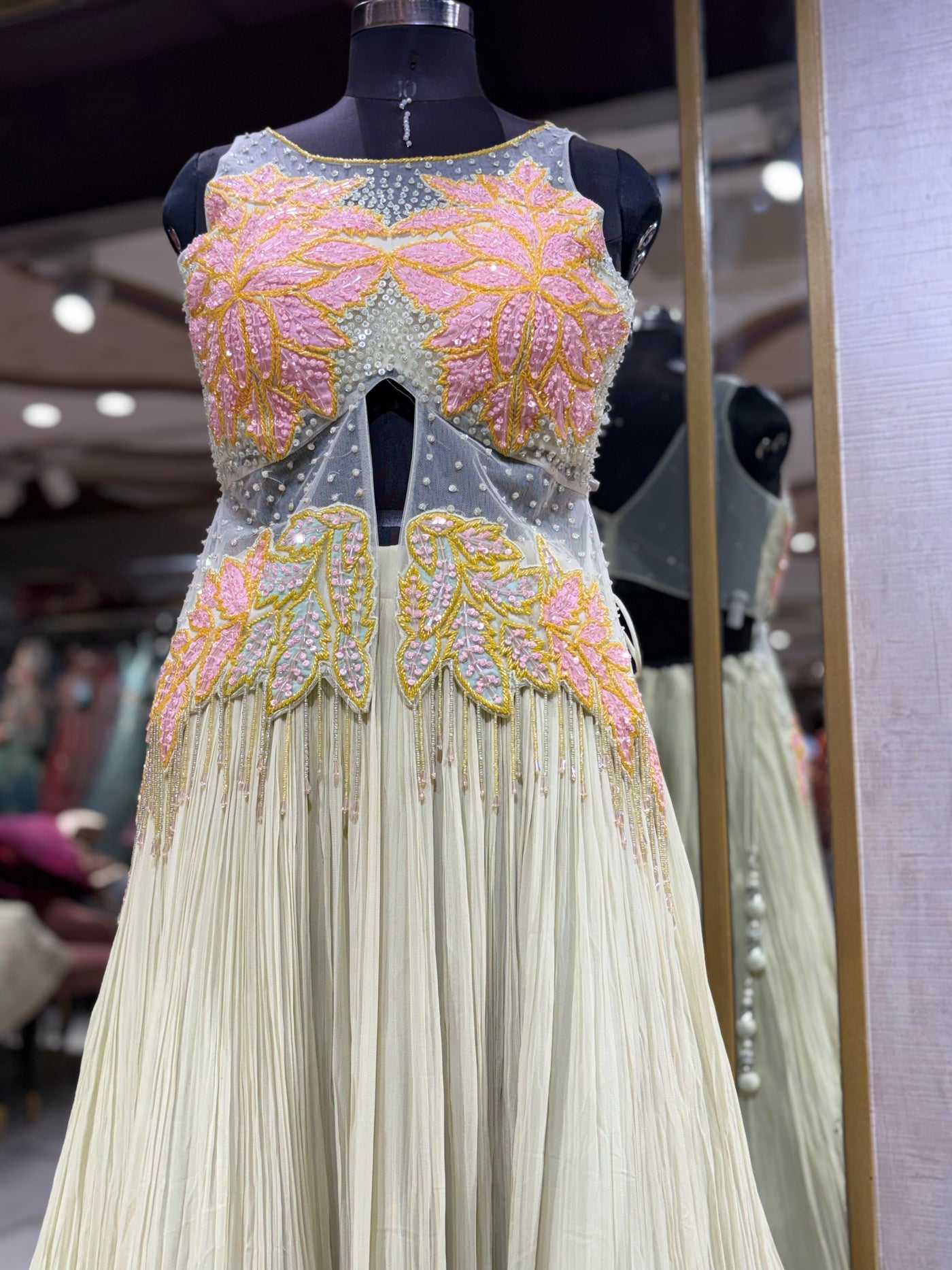 Pastel Pleated Lehenga with Sheer Cutout Bodice (2538 M-87)