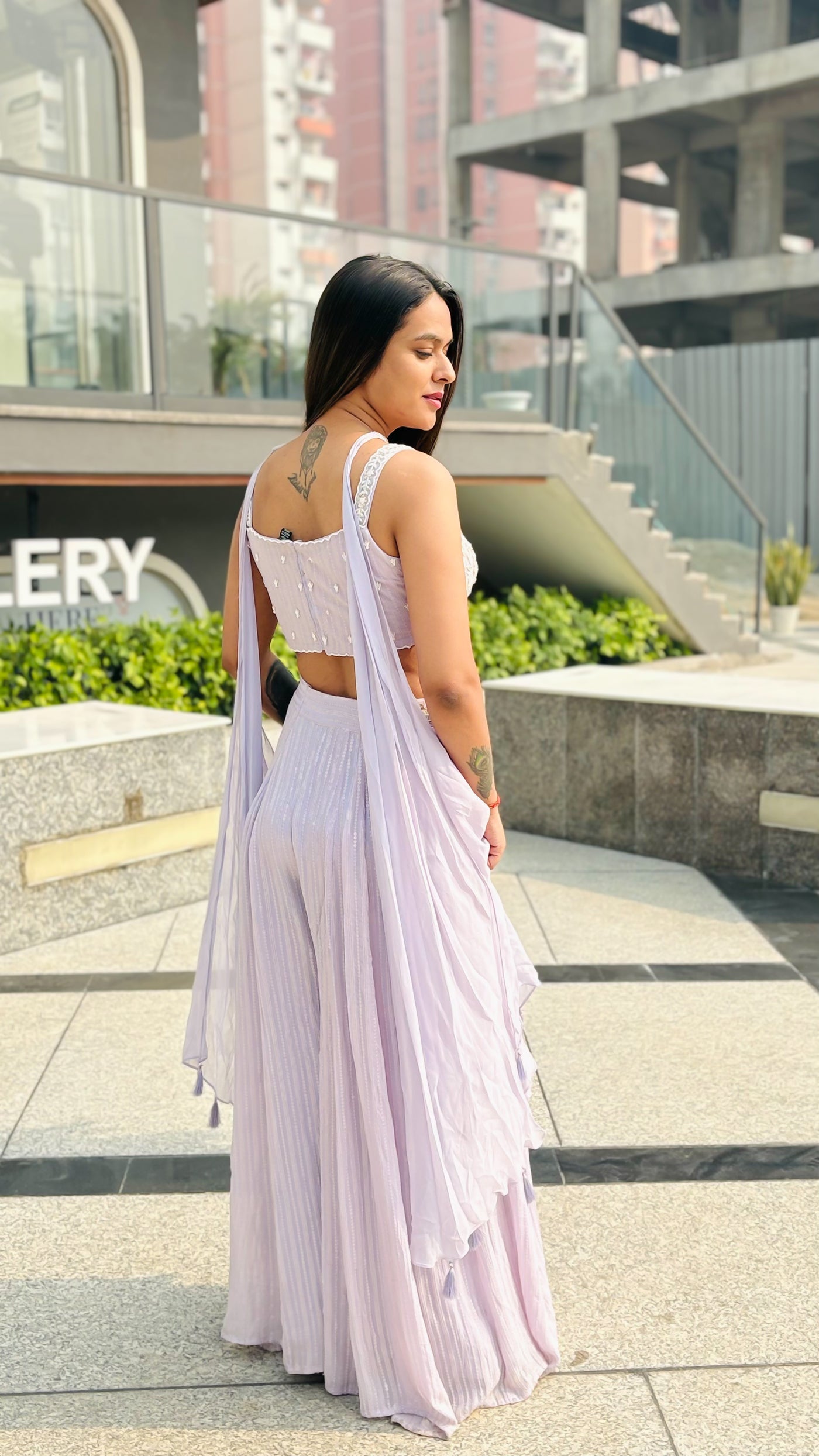 Lavender Whisper Pleat Set with Scalloped Top (269 M-129 )