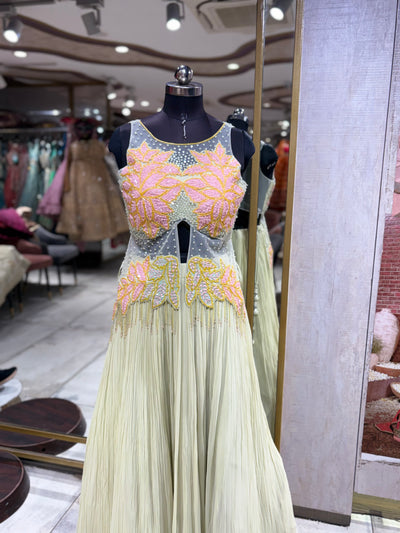 Pastel Pleated Lehenga with Sheer Cutout Bodice (2538 M-87)