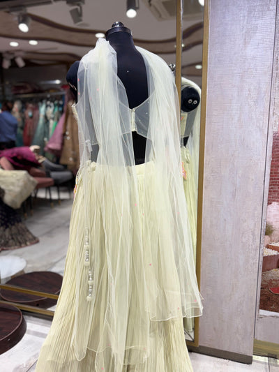 Pastel Pleated Lehenga with Sheer Cutout Bodice (2538 M-87)