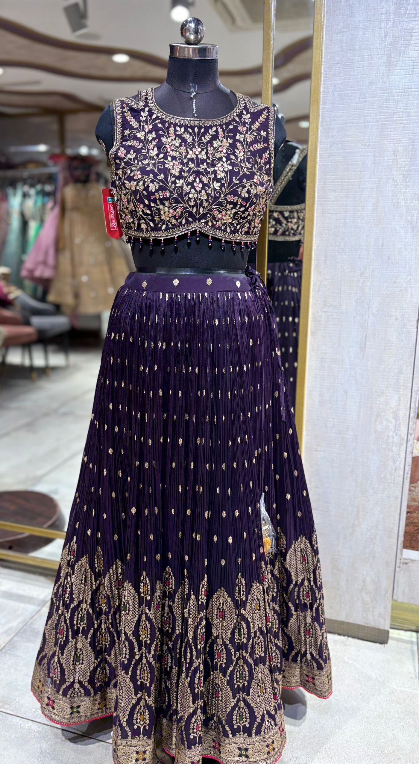 Majestic Deep Purple Pleated Lehenga with Gold Embroidery (1132 M-36)