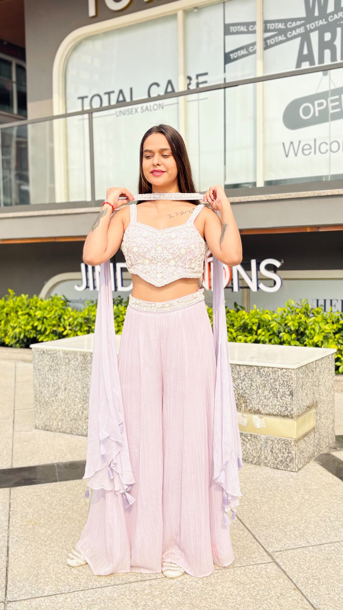 Lavender Whisper Pleat Set with Scalloped Top (269 M-129 )