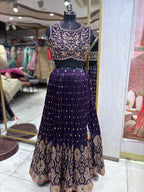 Majestic Deep Purple Pleated Lehenga with Gold Embroidery (1132 M-36)