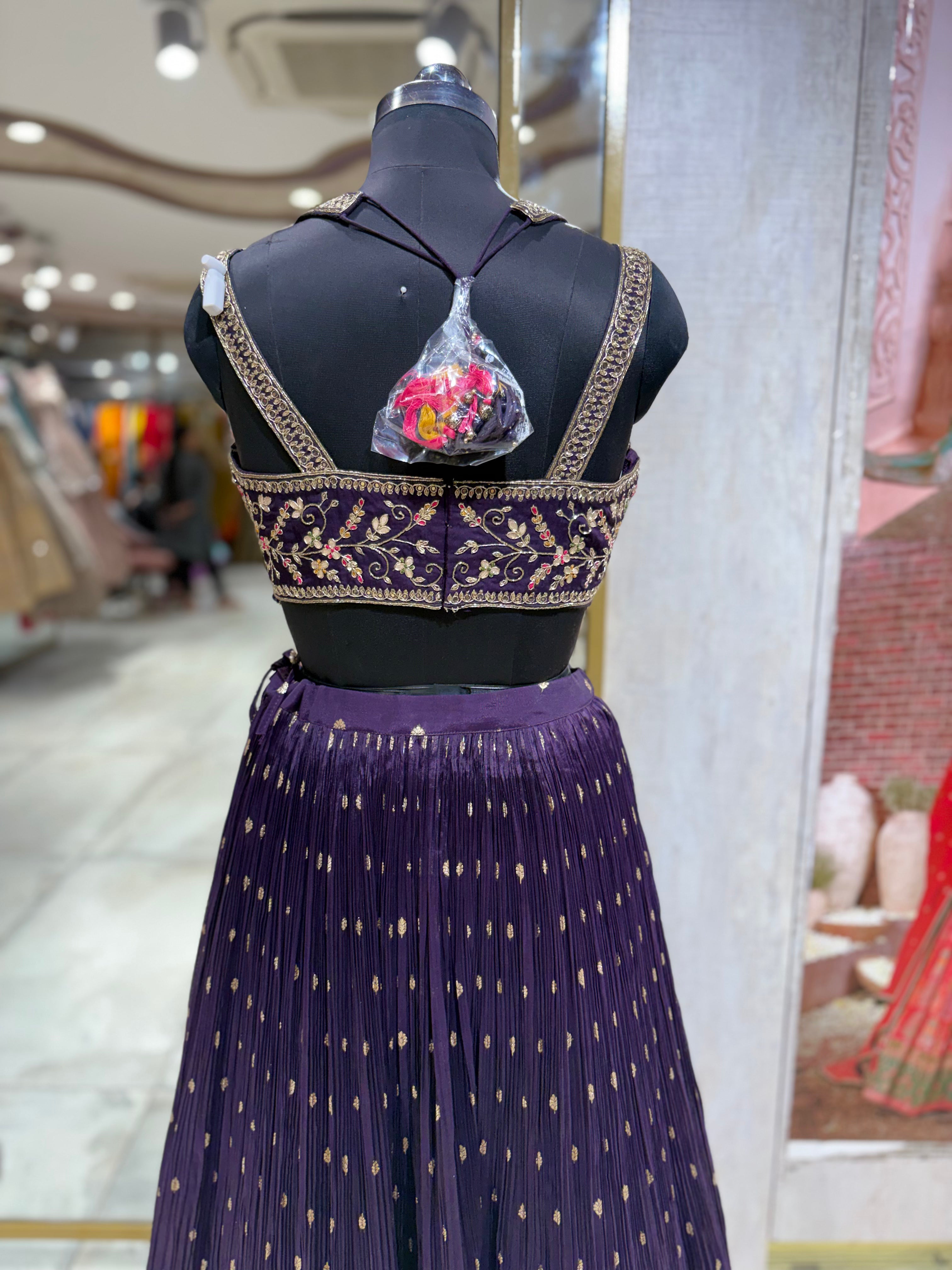 Majestic Deep Purple Pleated Lehenga with Gold Embroidery (1132 M-36)