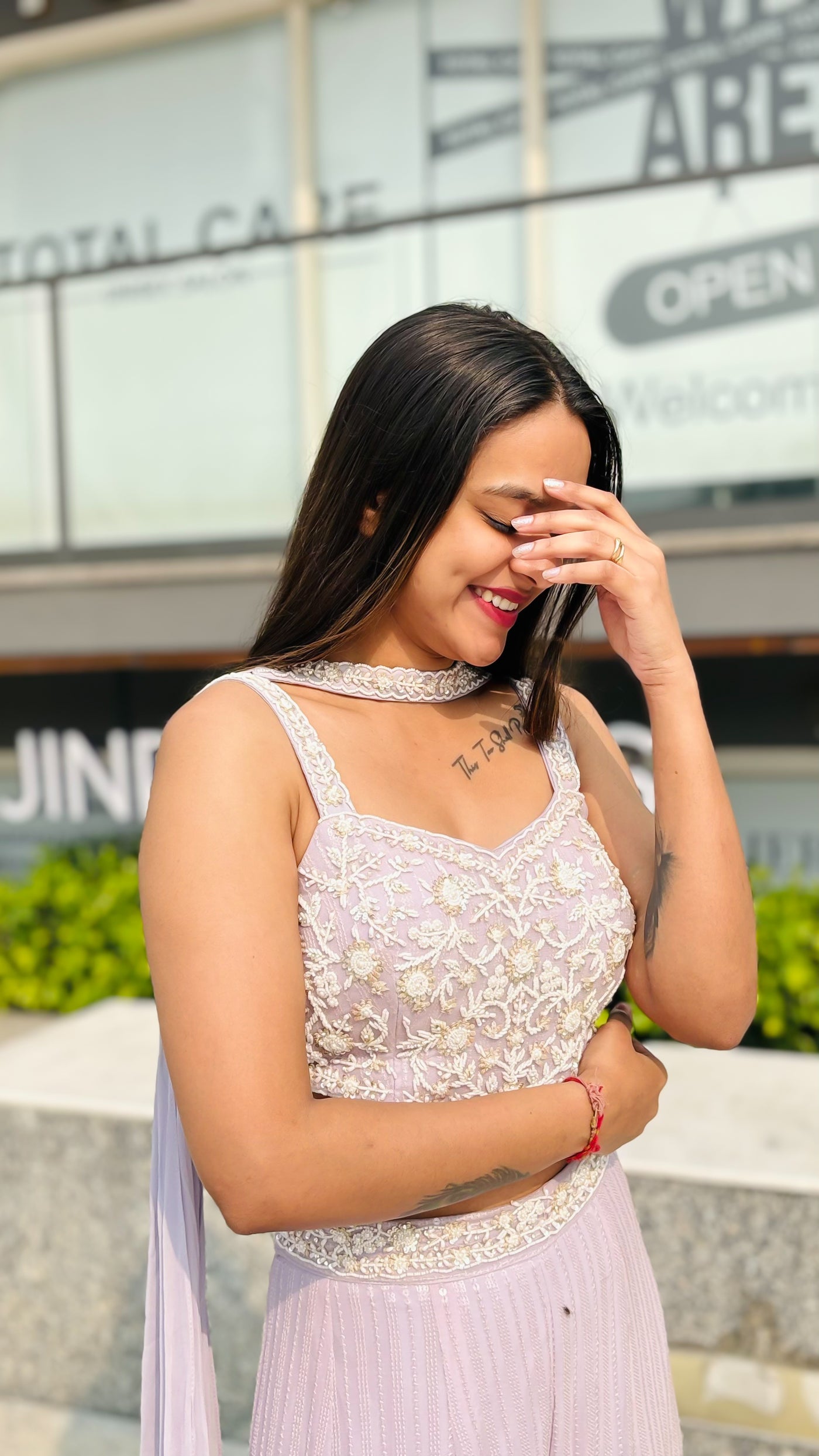 Lavender Whisper Pleat Set with Scalloped Top (269 M-129 )