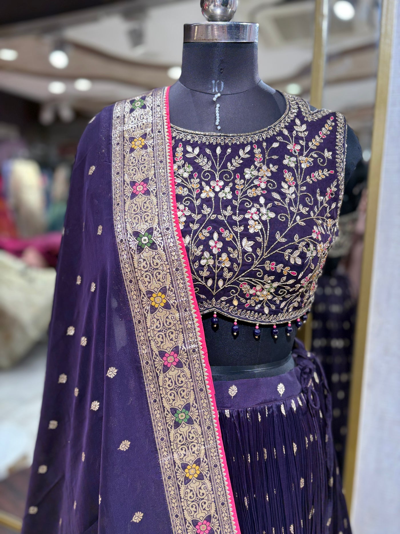 Majestic Deep Purple Pleated Lehenga with Gold Embroidery (1132 M-36)